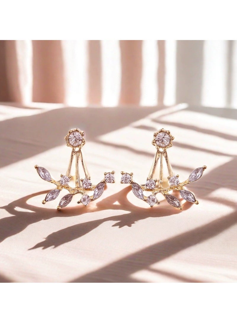 Goolsky أقراط مزدوجة الارتداء بتصميم فرع ورقة إبداعي – أقراط معلقة للخلف للنساء، موضة متعددة الاستخدامات