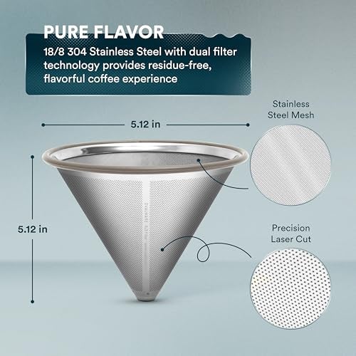 OVALWARE Paperless Stainless Steel Pour Over Coffee Filter – Reusable and Permanent Coffee Cone Dripper for Ovalware, Chemex, Hario and Other Carafes - Image 2