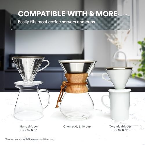OVALWARE Paperless Stainless Steel Pour Over Coffee Filter – Reusable and Permanent Coffee Cone Dripper for Ovalware, Chemex, Hario and Other Carafes - Image 4