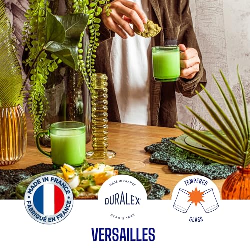 Duralex® Versailles Green Tempered Glass Mugs | 260ml Set of 6 | Ultra-Resistant, Stackable Coffee & Tea Mugs | Microwave & Dishwasher Safe | Giftable Mug Set - Image 2