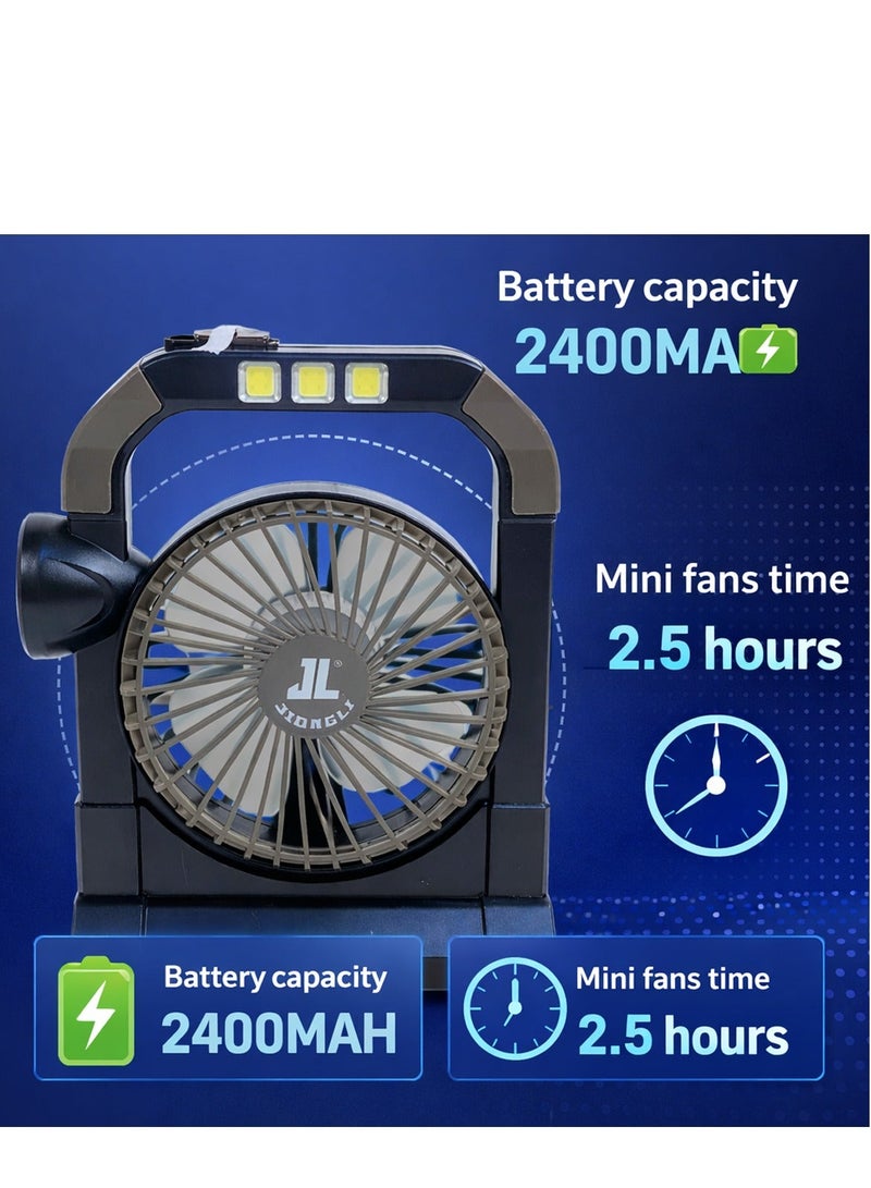 Rechargeable Solar Fan Lamp JL-9522 Portable Mini Fan with LED Light 2400mAh Battery USB Charging Phone Power Bank Emergency Lantern Table Fan for Home Office Camping Outdoor Travel with Handle Strong Airflow Multi Function Solar Charge Backup - Image 4