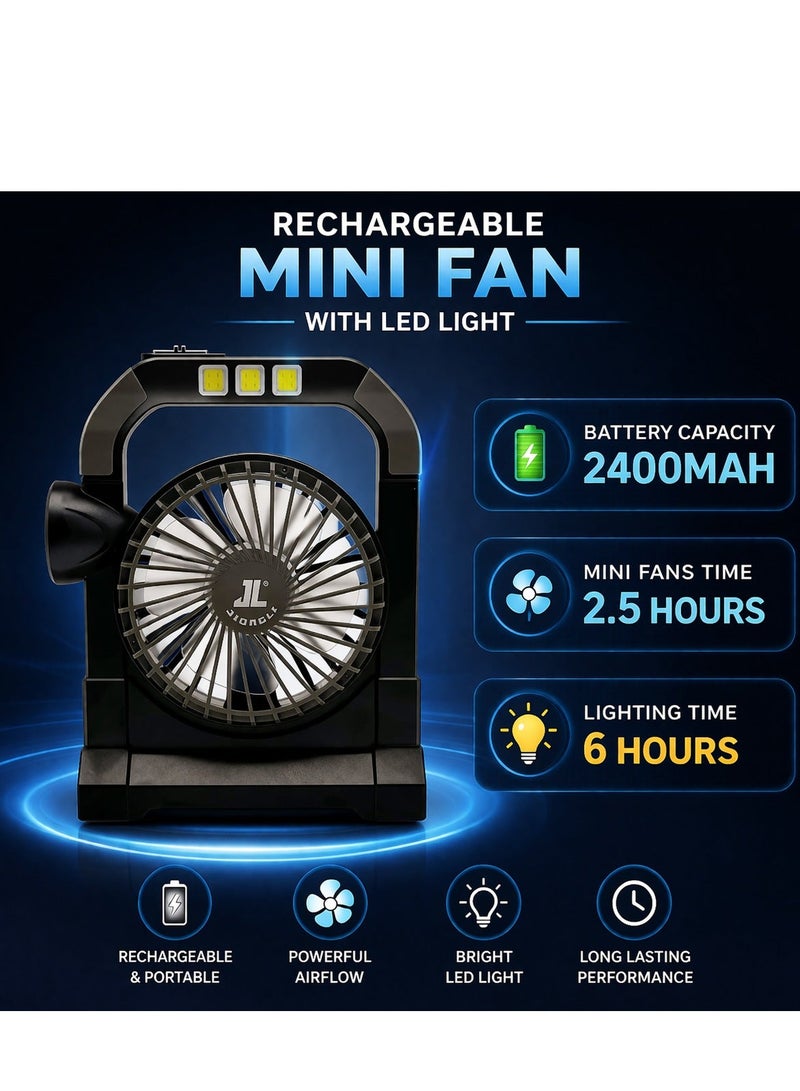 Rechargeable Solar Fan Lamp JL-9522 Portable Mini Fan with LED Light 2400mAh Battery USB Charging Phone Power Bank Emergency Lantern Table Fan for Home Office Camping Outdoor Travel with Handle Strong Airflow Multi Function Solar Charge Backup - Image 5