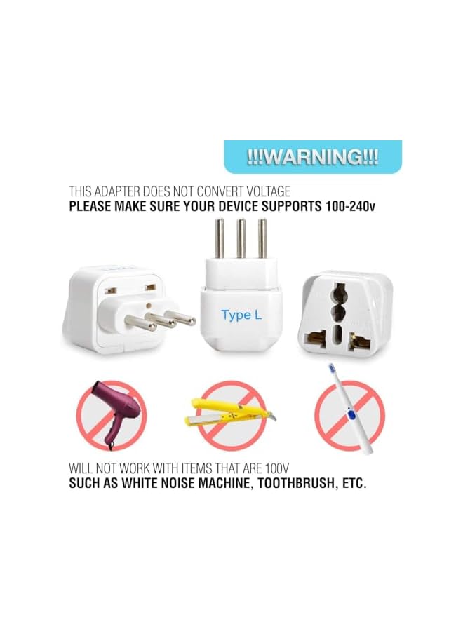 PROMASS 4xl Ceptics UAE to Italy, Chile Universal Travel Plug Adapter (Type L) - Perfect for Traveling to Rome - Charge your Cell Phones, Laptops, Tablets - Grounded - 3 Pack (GP-12A-3PK) - Image 3