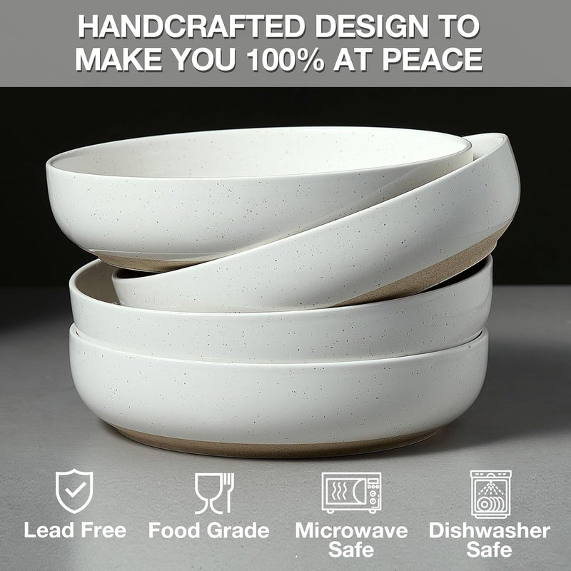 Gencywe 8.3" Pasta Bowls Set of 4, 34 oz Ceramic Salad Bowls, White Serving Plate, Wide and Shallow Bowl for for Fruits, Noodle, Dinner, Housewarming Wedding Christmas Dishwasher and Microwave Safe - Image 3