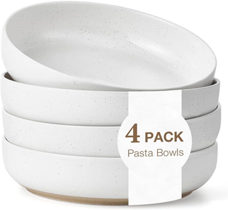 Gencywe 8.3" Pasta Bowls Set of 4, 34 oz Ceramic Salad Bowls, White Serving Plate, Wide and Shallow Bowl for for Fruits, Noodle, Dinner, Housewarming Wedding Christmas Dishwasher and Microwave Safe - Image 1