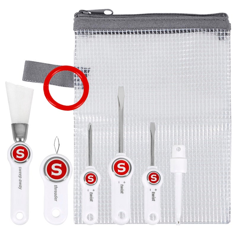 SINGER Sewing Machine Maintenance Kit Tool Set with Needle Inserter Angled Lint Brush Set of 3 Screwdrivers Needle Threader Universal Compatibility Storage Pouch Included 7pc