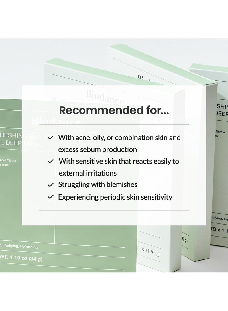 BIODANCE Sea Kelp Mask, Cleanses Pores, Controls Oil and Moisturizes Skin, Helps Balance Water and Oil in Skin, Suitable for Oily and Combination Skin, 34g x 4pcs - Image 5