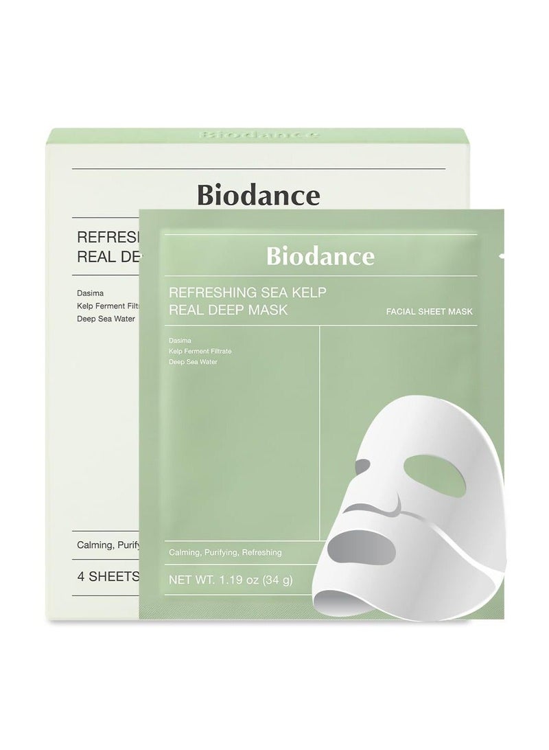 BIODANCE Sea Kelp Mask, Cleanses Pores, Controls Oil and Moisturizes Skin, Helps Balance Water and Oil in Skin, Suitable for Oily and Combination Skin, 34g x 4pcs - Image 1