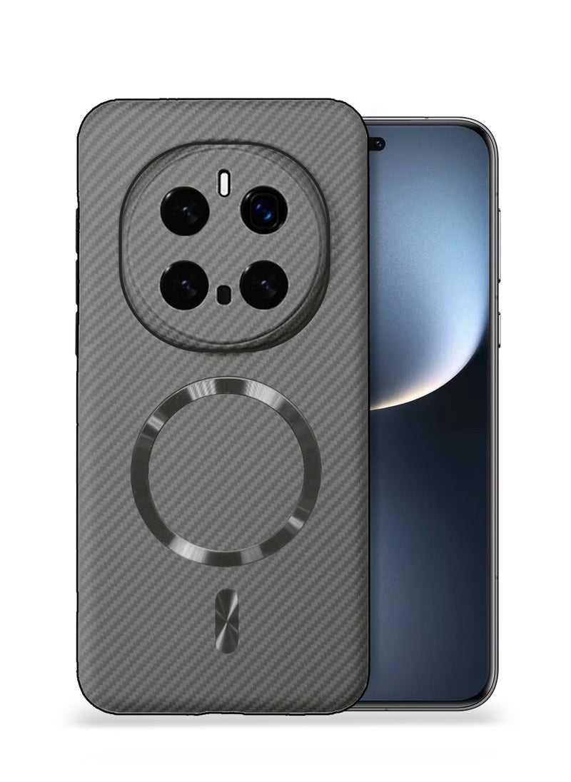 Wtech Honor Magic7 Pro 5G 2024 Liquid Silicone Carbon Fiber Texture With Magsafe Case Cover - Grey  - Image 1