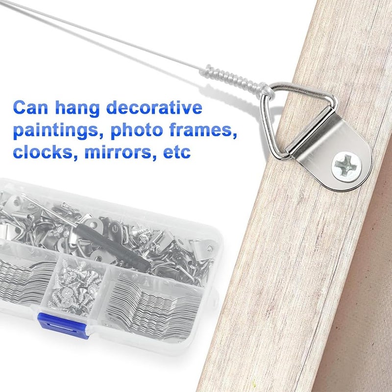HASTHIP® 251Pcs Picture Frame Hanging Kit with Tool Box, Silver Metal Hangers, Saw-Tooth Strips & M4 Screws, Hardware Heavy Duty Picture Hangers for Artworks, Photos & Decorative Wall Panels - Image 5