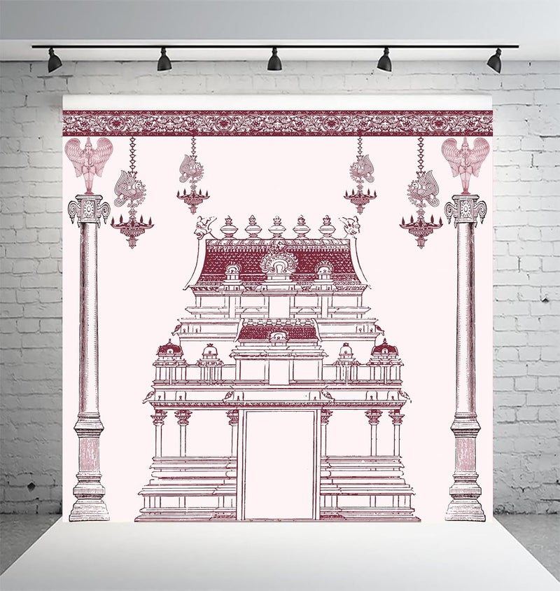 DHARA CREATION Dhara Retro Temple Art Printed 8FT8FT Backdrop Cloth for Pooja Decoration Traditional Background Curtain Cloth for Festival Washable Fabric - Image 5