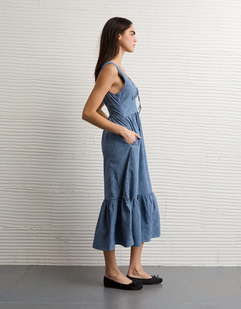 American Eagle  AE Tie-Front Midi Dress for Women | Best Price UAE