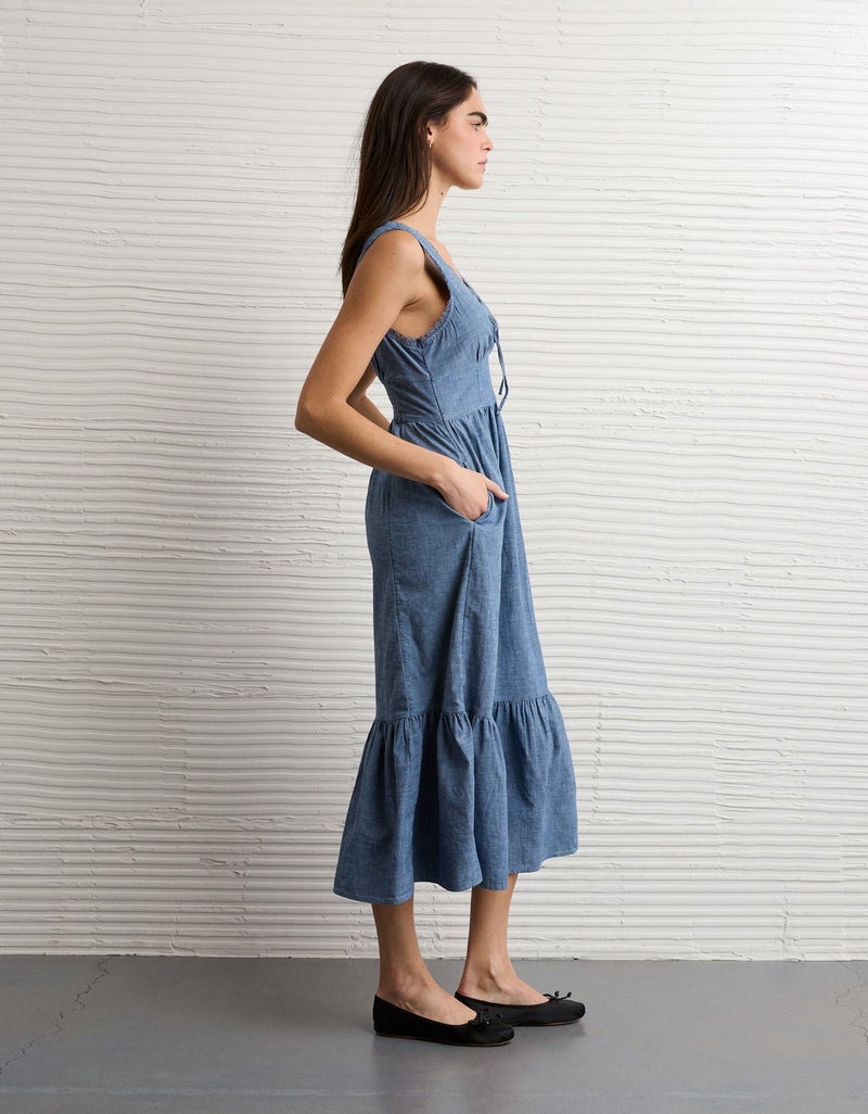 American Eagle AE Tie-Front Midi Dress - Image 3