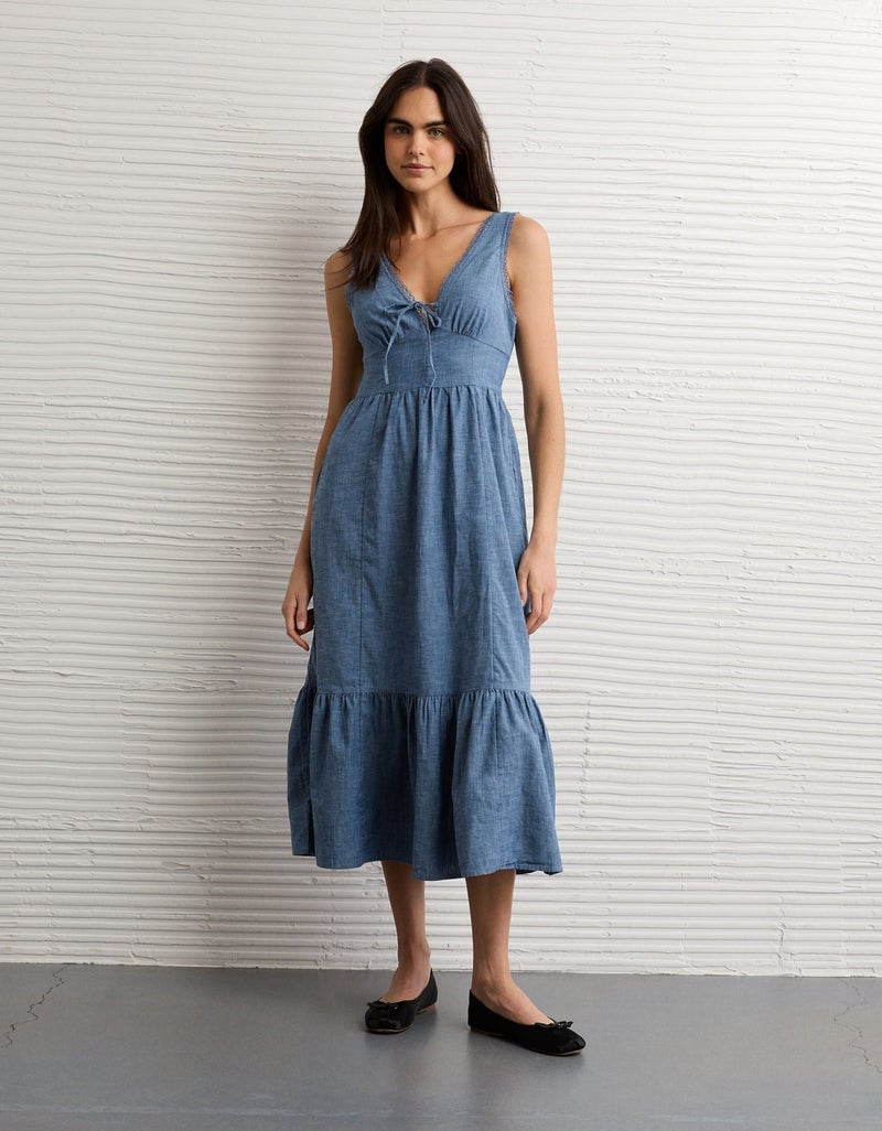American Eagle AE Tie-Front Midi Dress - Image 1