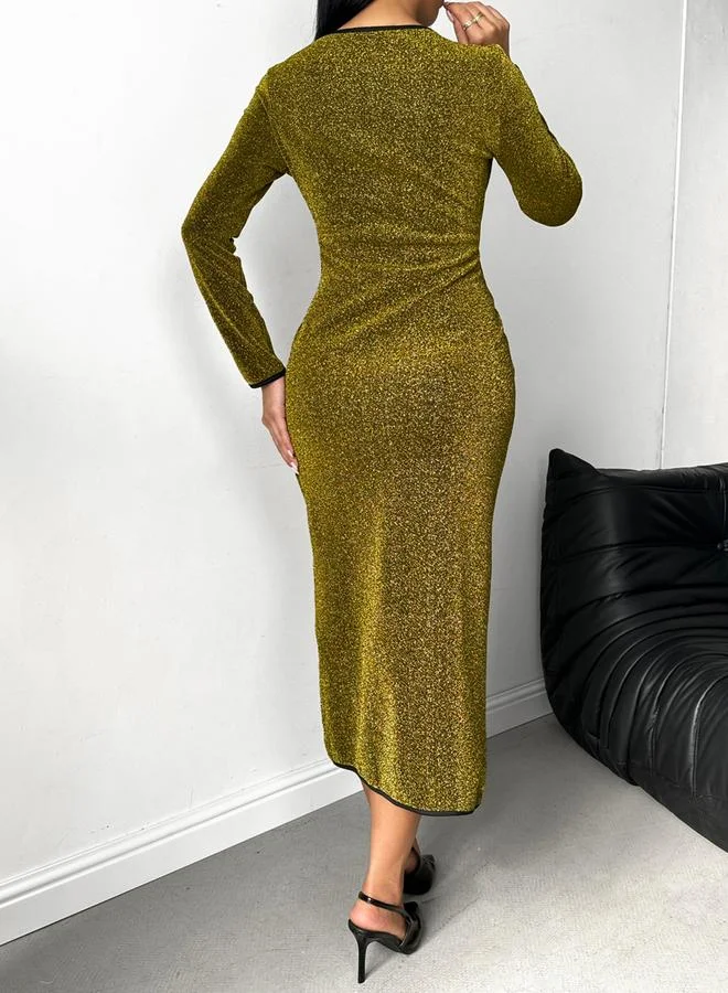 تايك تو فستان ميدي بديكون طويل الأكمام بلون كاكي