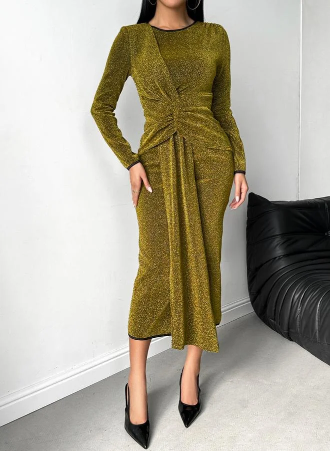 Take Two Take Two Khaki Long Sleeve Bodycon Midi Dress