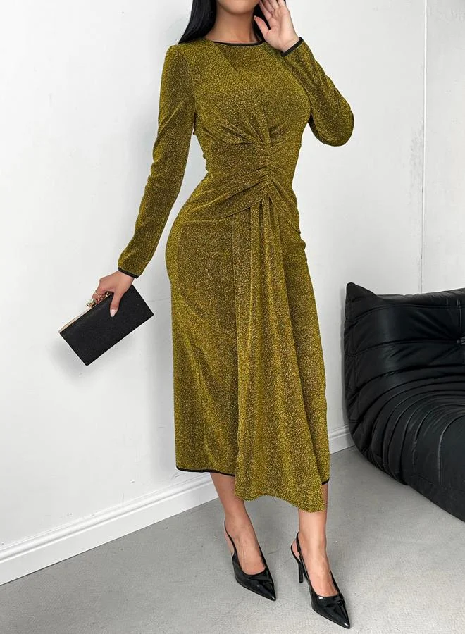 تايك تو فستان ميدي بديكون طويل الأكمام بلون كاكي