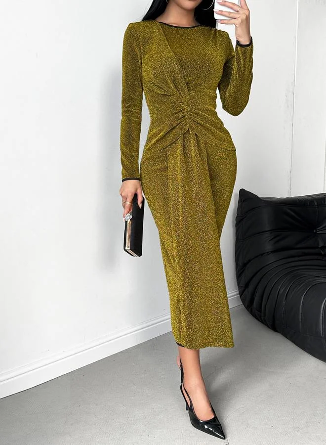Take Two Take Two Khaki Long Sleeve Bodycon Midi Dress