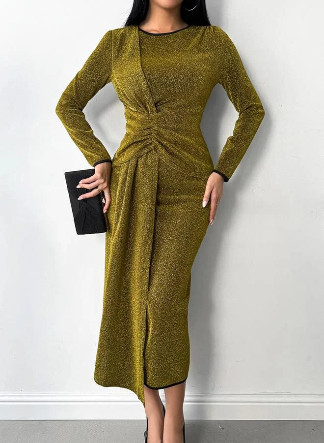 تايك تو فستان ميدي بديكون طويل الأكمام بلون كاكي