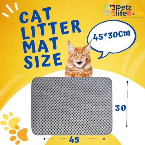 VAYINATO® Cat Litter Mat (45 * 30) Cm Feet For Litter Box | Anti Slip Honey Comb Double Layer Design | Water Proof | Washable | Easy to Clean | Soft On Paws | Grey Colour By PetzLifeworld - Image 2