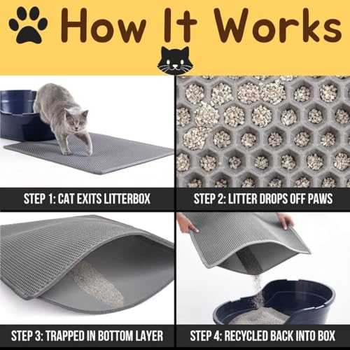 VAYINATO® Cat Litter Mat (45 * 30) Cm Feet For Litter Box | Anti Slip Honey Comb Double Layer Design | Water Proof | Washable | Easy to Clean | Soft On Paws | Grey Colour By PetzLifeworld - Image 5