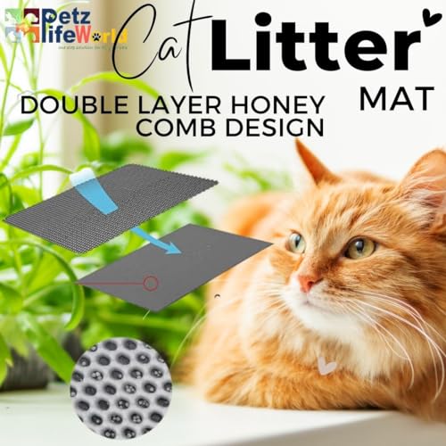 VAYINATO® Cat Litter Mat (45 * 30) Cm Feet For Litter Box | Anti Slip Honey Comb Double Layer Design | Water Proof | Washable | Easy to Clean | Soft On Paws | Grey Colour By PetzLifeworld - Image 3