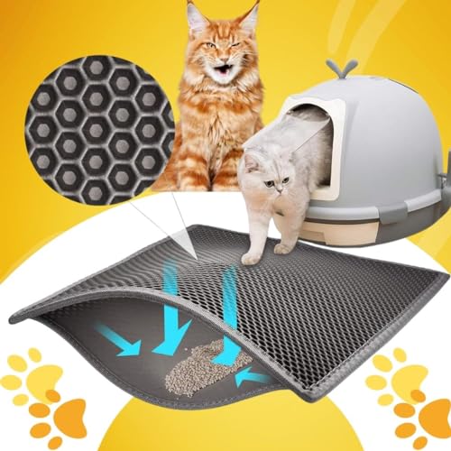 VAYINATO® Cat Litter Mat (45 * 30) Cm Feet For Litter Box | Anti Slip Honey Comb Double Layer Design | Water Proof | Washable | Easy to Clean | Soft On Paws | Grey Colour By PetzLifeworld - Image 1