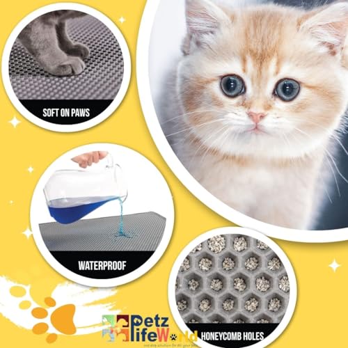 VAYINATO® Cat Litter Mat (45 * 30) Cm Feet For Litter Box | Anti Slip Honey Comb Double Layer Design | Water Proof | Washable | Easy to Clean | Soft On Paws | Grey Colour By PetzLifeworld - Image 4