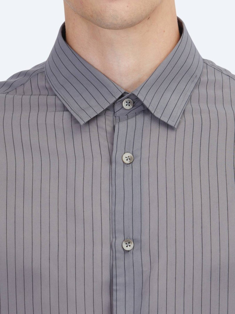 Kip Hard Coal Striped Oversize Fit Long Weaving Casual Shirt - Image 5