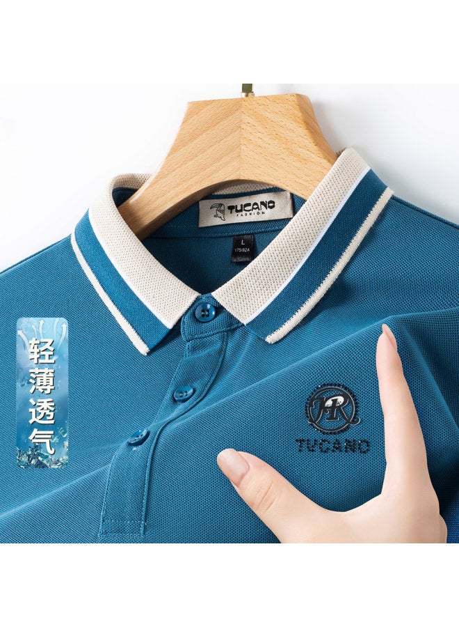 Tucano men's Classic Solid Color Collar Business Casual Breathable Short-sleeve Polo Shirt T-shirt - Image 2