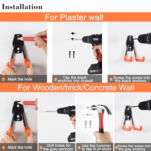 AOBEN Garage Hooks Heavy Duty, Steel Garage Storage Hooks, Utility Tool Hangers and Combinable Wall Mount Garage Hooks for Organizing Ladders, Bikes, Hoses, and More Equipment (Small J, 5 Pack) - Image 5