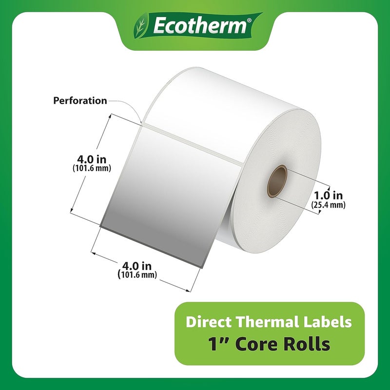Ecotherm 4" x 4" Thermal Labels | 6 Rolls | 4200 Labels | fits Zebra, Munbyn, Rollo, Godex, Arkscan, iDPRT, Offnova Thermal Label Printers and More | Blank White Adhesive Stickers by - Image 3