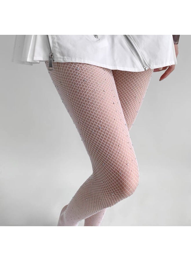 Joychic Fashion Shiny Diamond Women's Stockings Slim Fit Shiny Rhinestone Mesh Nylon Stockings Fishnet Tights Pantyhose Luxury Diamond White Stockings - Image 3