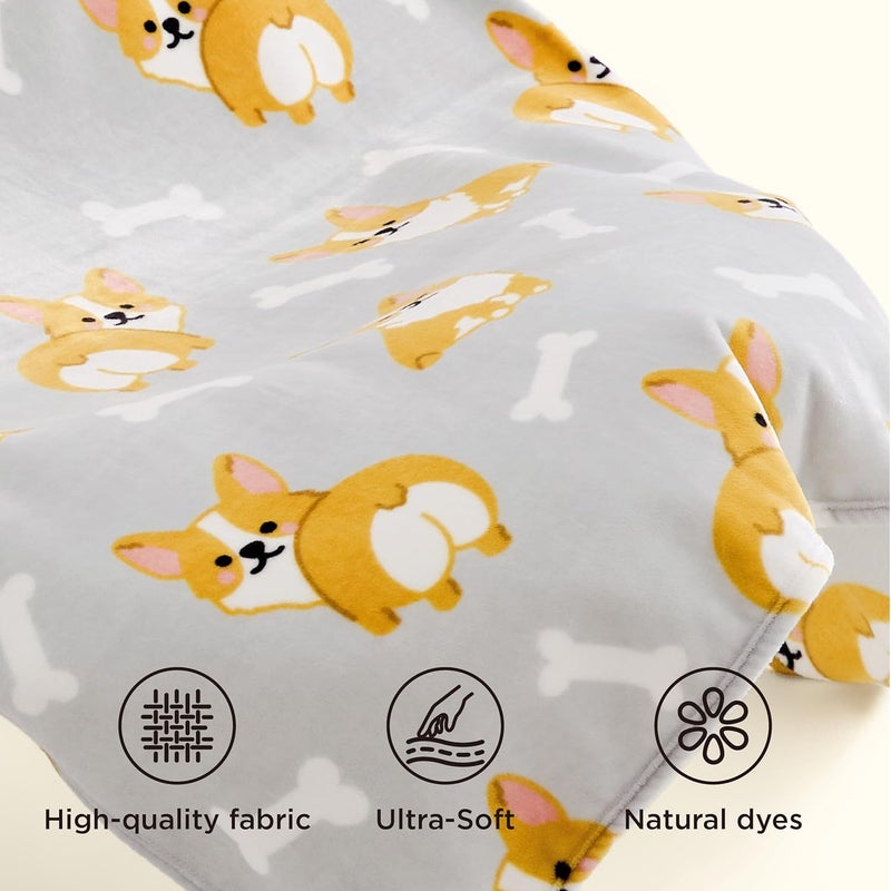 Bedsure Cute Dog Blanket for Kids as Birthday Gifts - Corgi Gifts for Corgi Lovers Girls Boys Women Teens, GentleSoft Cozy Home Decor Animal Pattern Blankets for Couch Sofa Bed Camping, Grey, 50x60 - Image 3