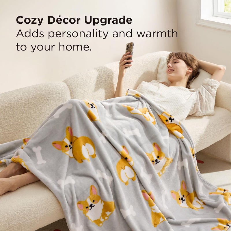 Bedsure Cute Dog Blanket for Kids as Birthday Gifts - Corgi Gifts for Corgi Lovers Girls Boys Women Teens, GentleSoft Cozy Home Decor Animal Pattern Blankets for Couch Sofa Bed Camping, Grey, 50x60 - Image 2