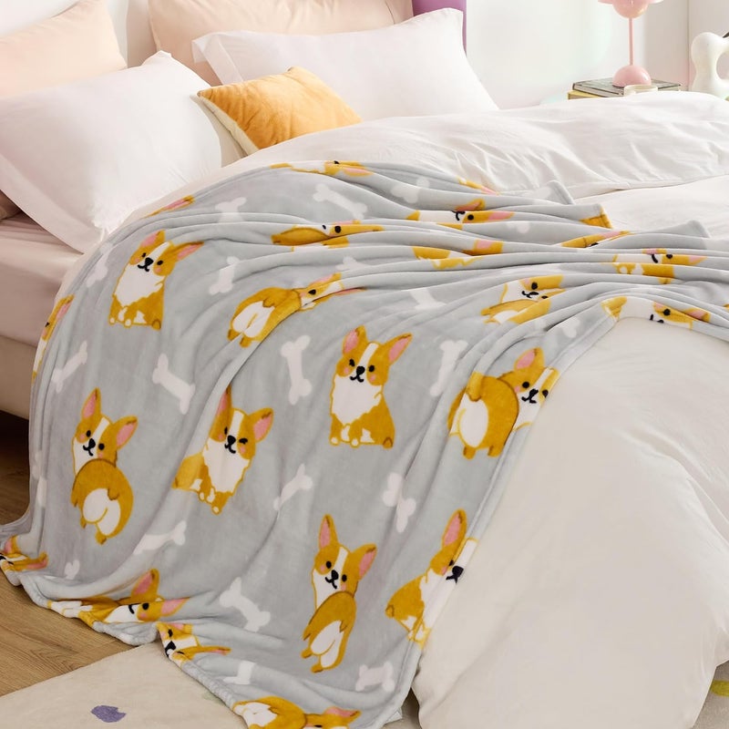 Bedsure Cute Dog Blanket for Kids as Birthday Gifts - Corgi Gifts for Corgi Lovers Girls Boys Women Teens, GentleSoft Cozy Home Decor Animal Pattern Blankets for Couch Sofa Bed Camping, Grey, 50x60 - Image 4