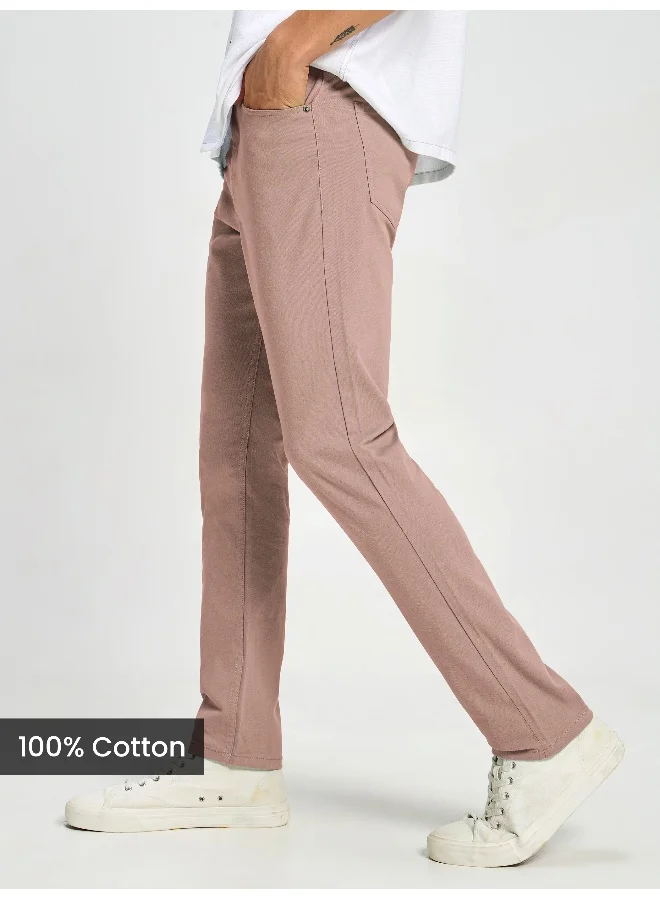 Beyoung BEYOUNG Mauve Pink Regular-fit Chino Pants