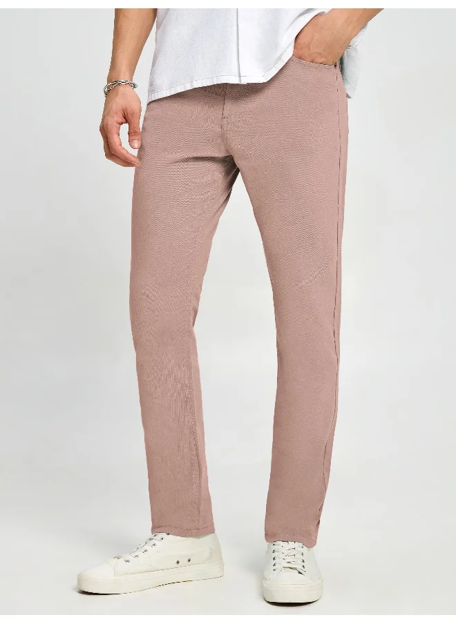 Beyoung BEYOUNG Mauve Pink Regular-fit Chino Pants