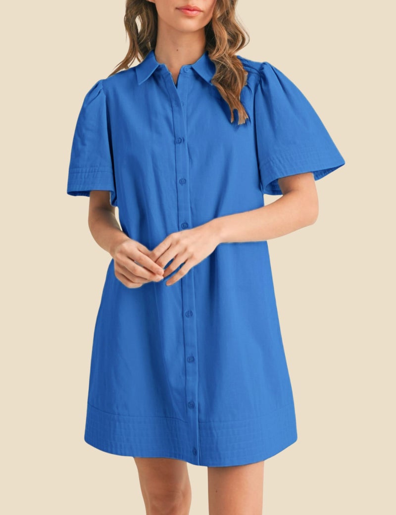 Meyhad Womens Short Sleeve Button Down Mini Shirt Dress Lapel Collar Short Dresses with Pocket(0942-Blue-S) - Image 2