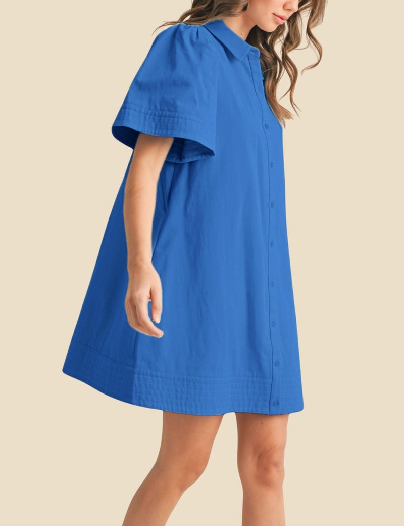 Meyhad Womens Short Sleeve Button Down Mini Shirt Dress Lapel Collar Short Dresses with Pocket(0942-Blue-S) - Image 5