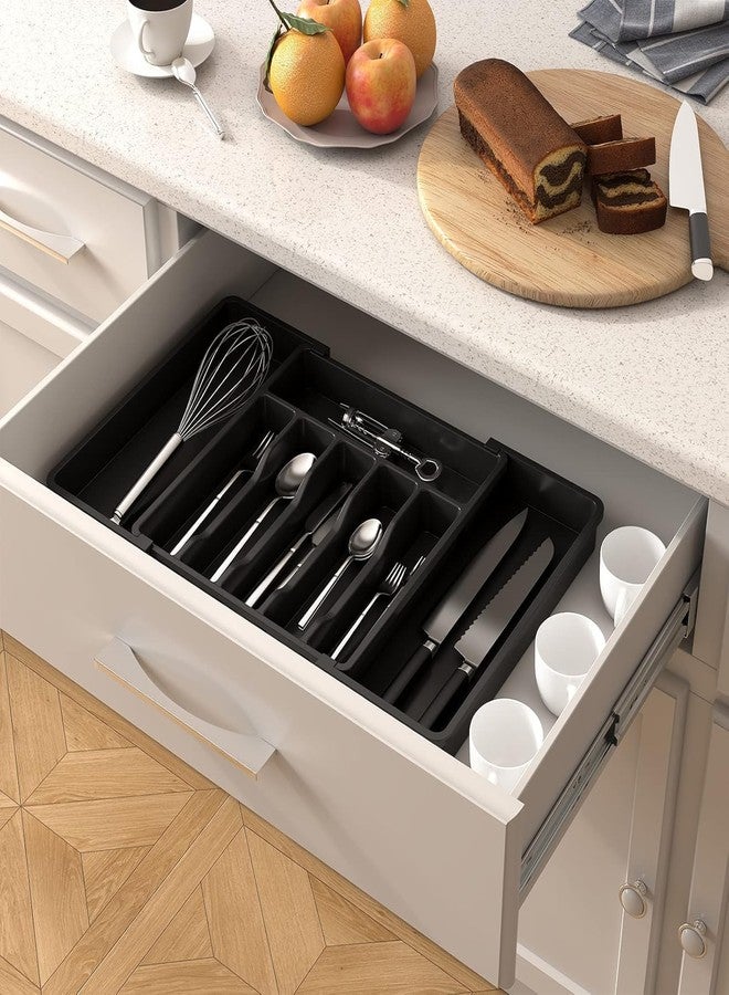 KANUPRIYA Kitchen Drawer Organizer, Expandable Utensil Tray for Kitchen, BPA Free Flatware and Cutlery Holder, Adjustable Plastic Storage for Spoons Forks Knives (black) - Image 2