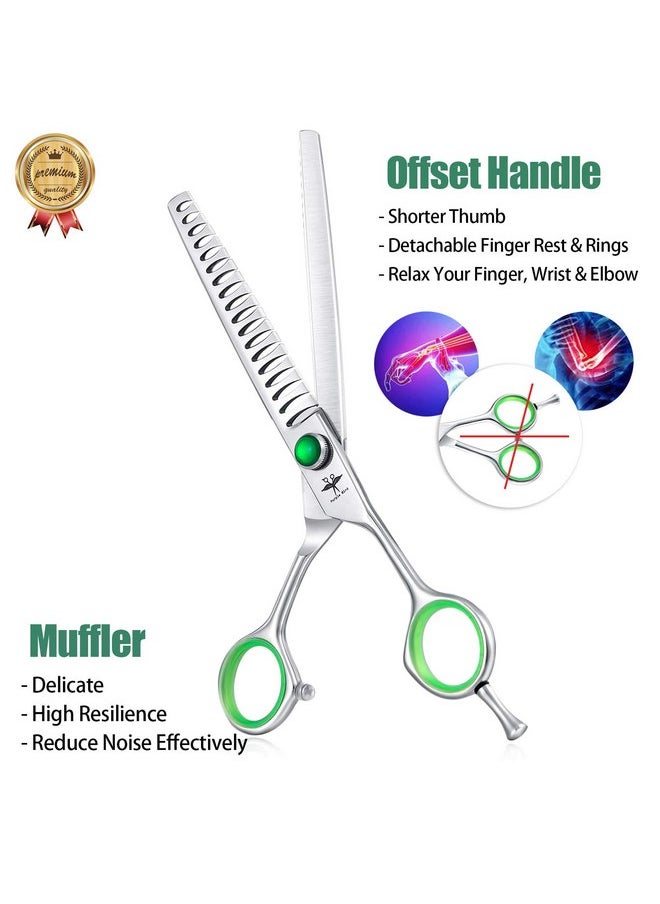 PURPLEBIRD - PURPLEBIRD 7 Inch Straight Dog Grooming Scissors Professional Pet Chunker Shears Safety Noiseless Blunt Tip Trimming Shearing for Dogs Cats Japanese Stainless Steel Silver - Image 1