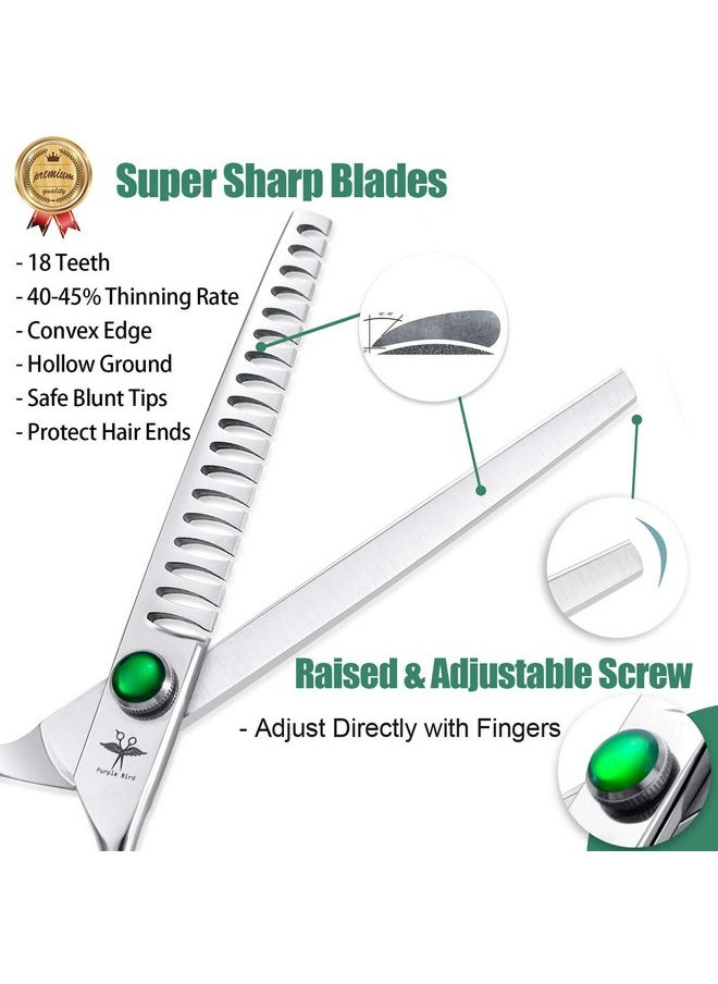 PURPLEBIRD - PURPLEBIRD 7 Inch Straight Dog Grooming Scissors Professional Pet Chunker Shears Safety Noiseless Blunt Tip Trimming Shearing for Dogs Cats Japanese Stainless Steel Silver - Image 1