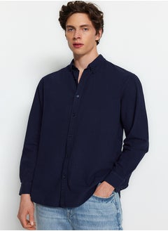 trendyol Navy Blue Unisex Regular Fit 100% Cotton Linen Look Shirt TMNSS23GO00099 TMNSS23GO00099  - Image 4