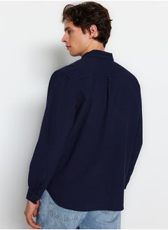trendyol Navy Blue Unisex Regular Fit 100% Cotton Linen Look Shirt TMNSS23GO00099 TMNSS23GO00099  - Image 5