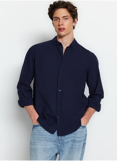 trendyol Navy Blue Unisex Regular Fit 100% Cotton Linen Look Shirt TMNSS23GO00099 TMNSS23GO00099  - Image 3