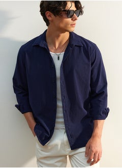 trendyol Navy Blue Unisex Regular Fit 100% Cotton Linen Look Shirt TMNSS23GO00099 TMNSS23GO00099  - Image 2