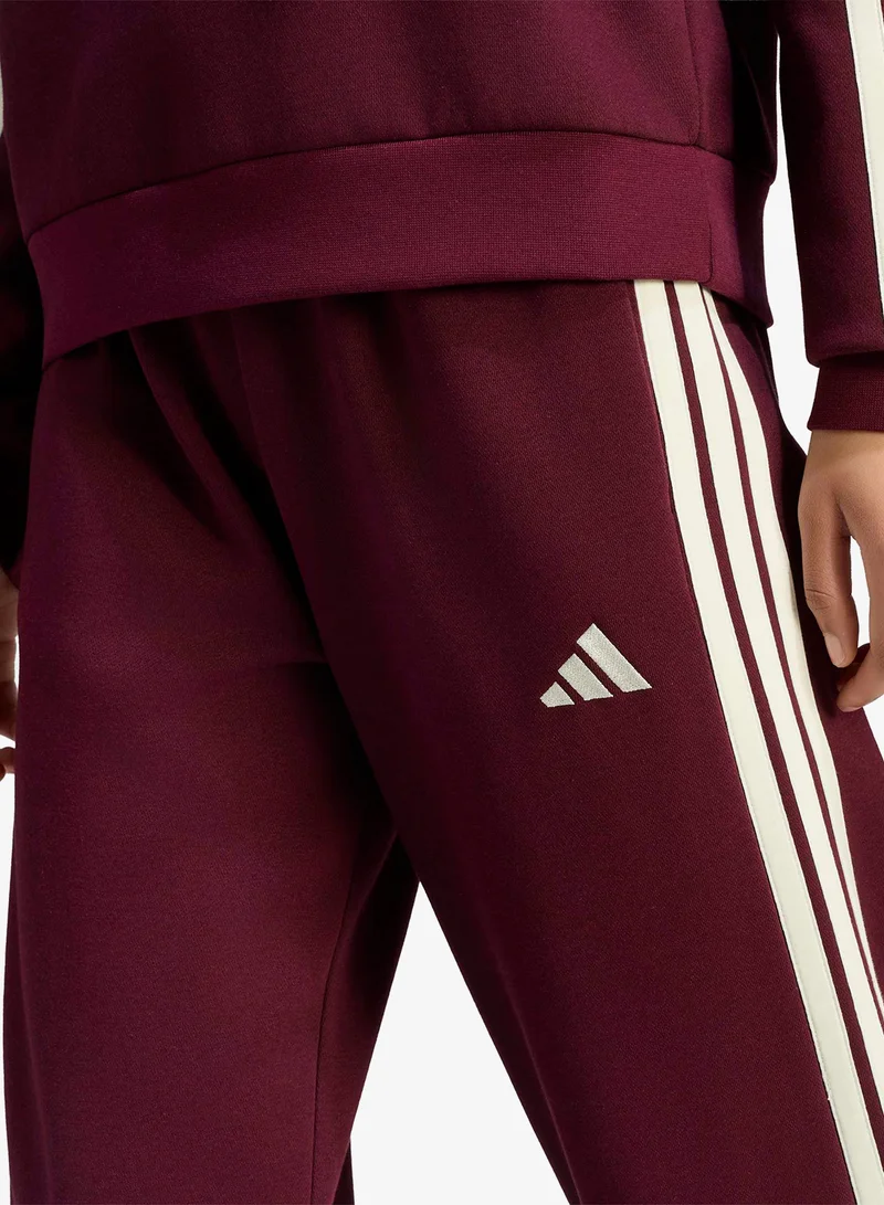 Adidas MAROON/IVORY 3-Stripes Open-Hem Fleece Joggers for Women | Best Price UAE