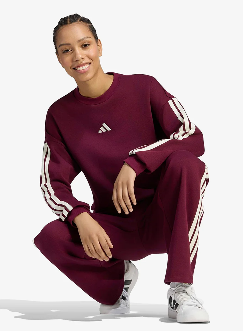 Adidas MAROON/IVORY 3-Stripes Open-Hem Fleece Joggers for Women | Best Price UAE