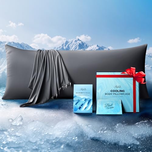 Rifens Ice Cooling Body Pillowcase for Hot Sleepers Stay Cool All Night Silky Touch Long Body Pillow Cases with Invisible Zipper Soft Breathable Body Pillow Cover Gift for Men Women 20x54 Dark Gray - Image 1